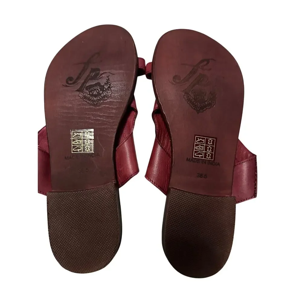 Free People Sant Antoni Faded Cherry Red Leather Asymmetric Slides Sz 38.5 / 8.5